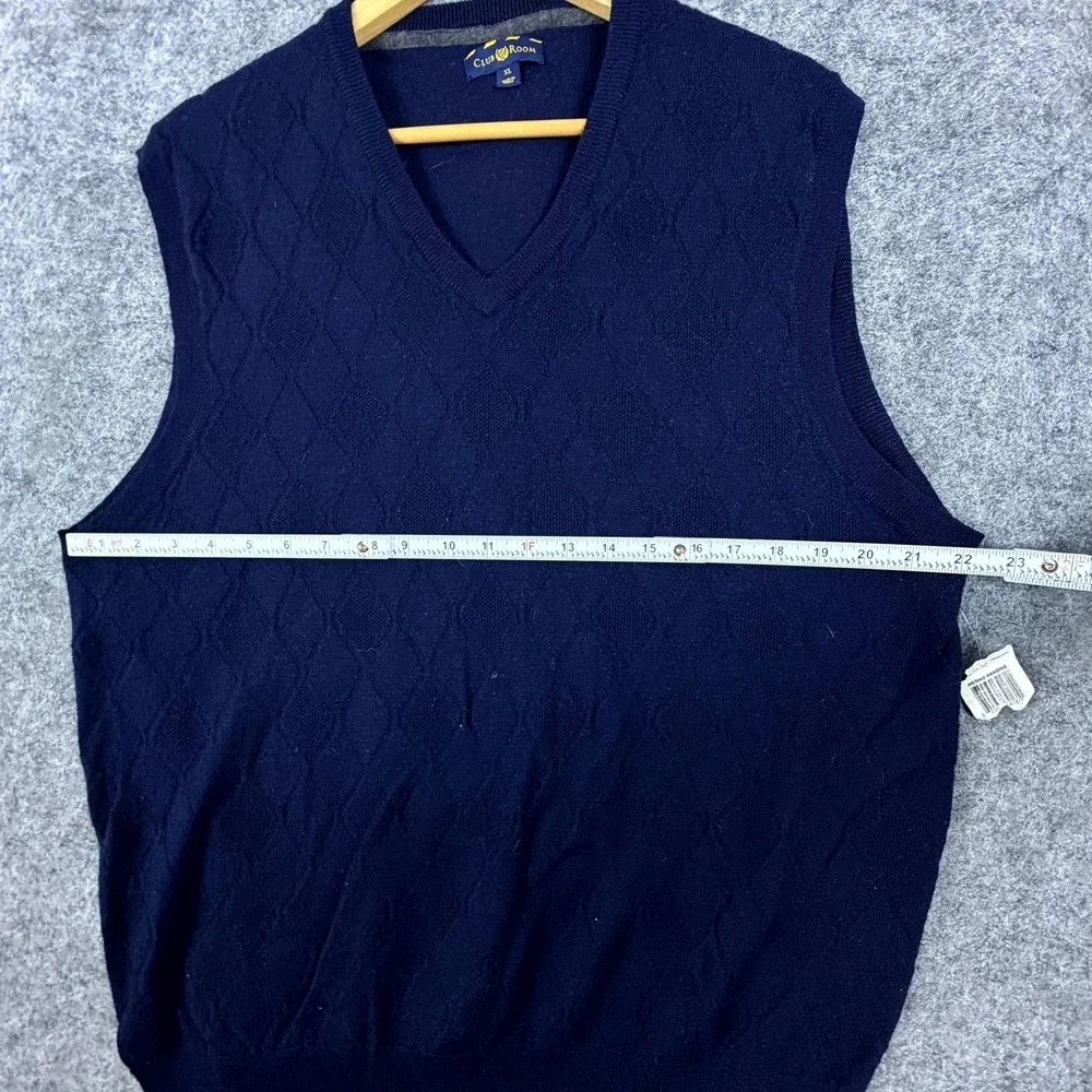Club Room Sweater Vest Mens XL Blue Argyle Diamond Ribbed Hem V-Neck Pullover